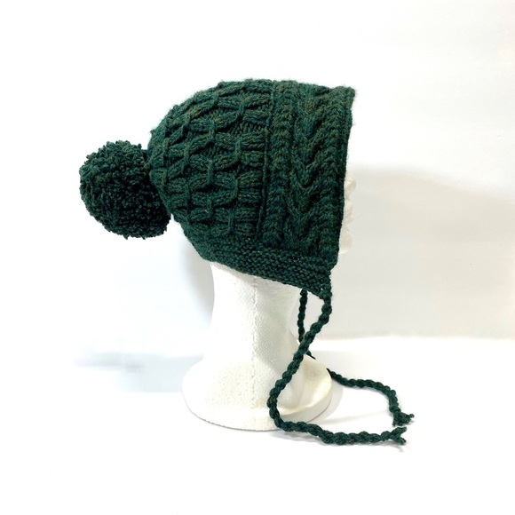 Hand Knit Ladies Ski Bonnet with Pom Pom, Earthy Neutral Green, Snow Bunny Hat main image 4
